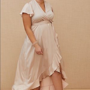 TORRID Light Pink Satin Hi-Lo Formal Gown